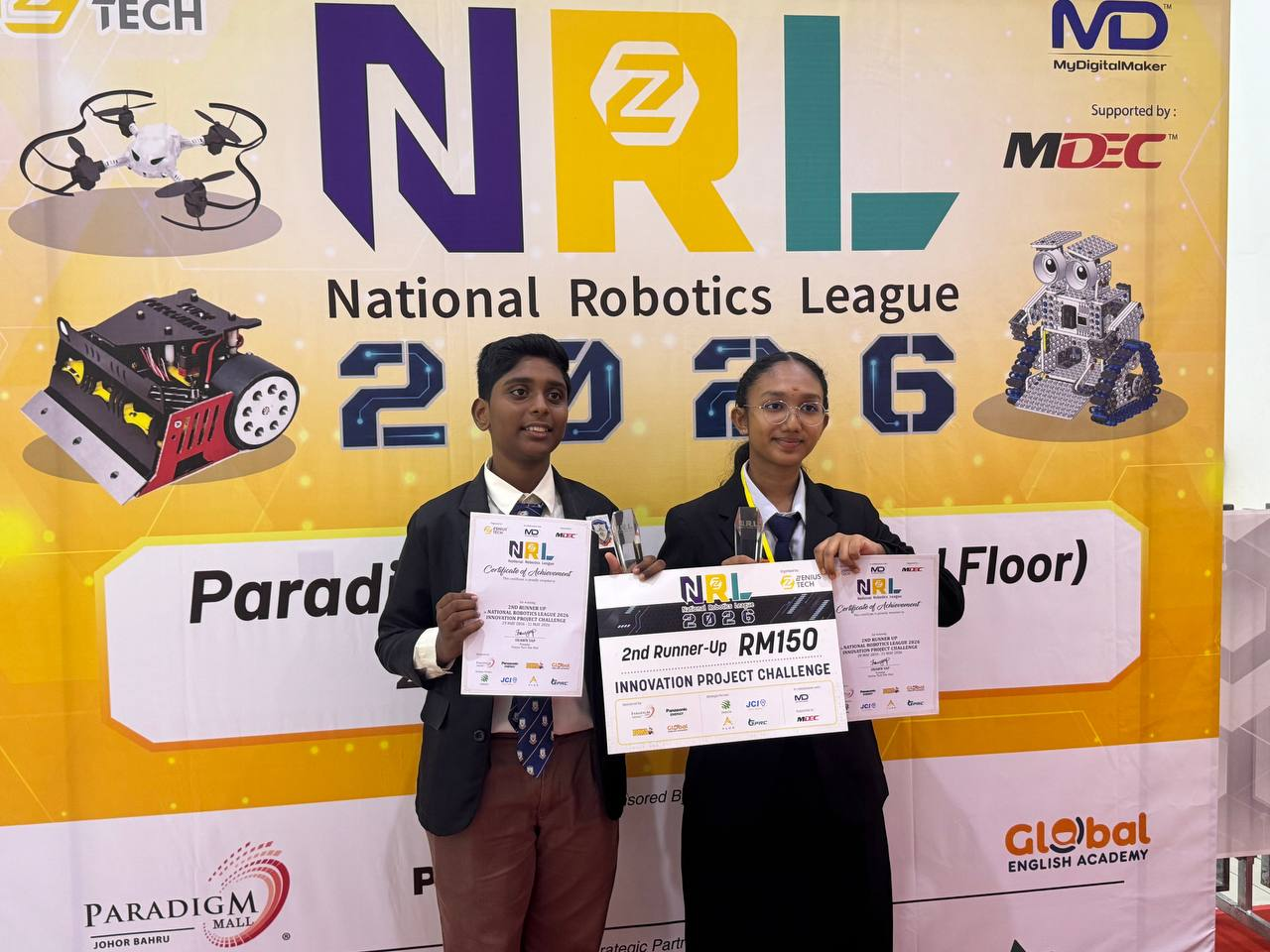 Students winning at the National Robotic League, Paradigm Mall Johor Bahru