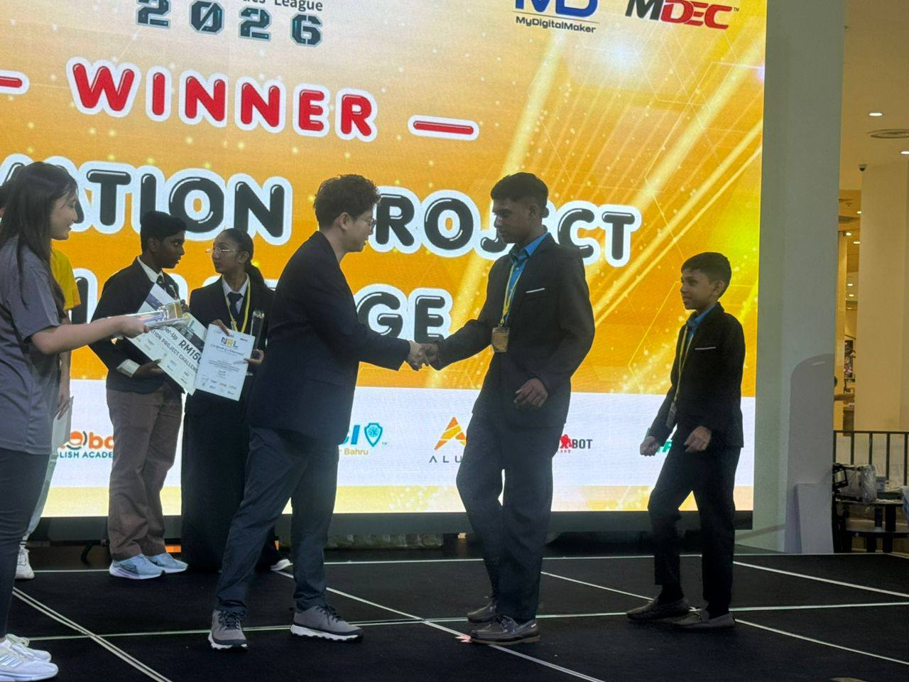 Students winning at the National Robotic League, Paradigm Mall Johor Bahru