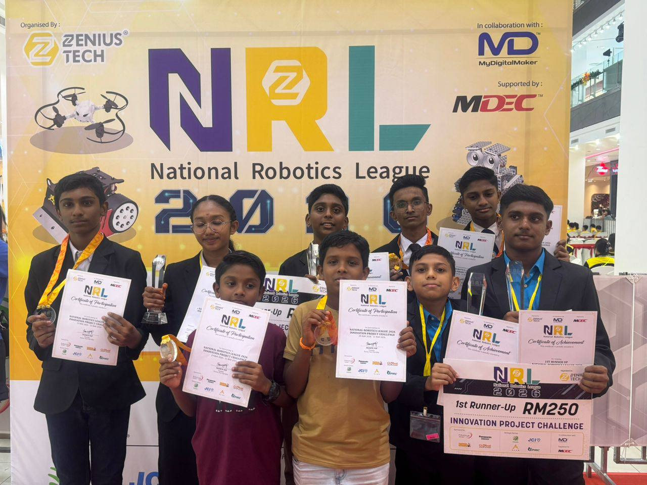 Students winning at the National Robotic League, Paradigm Mall Johor Bahru